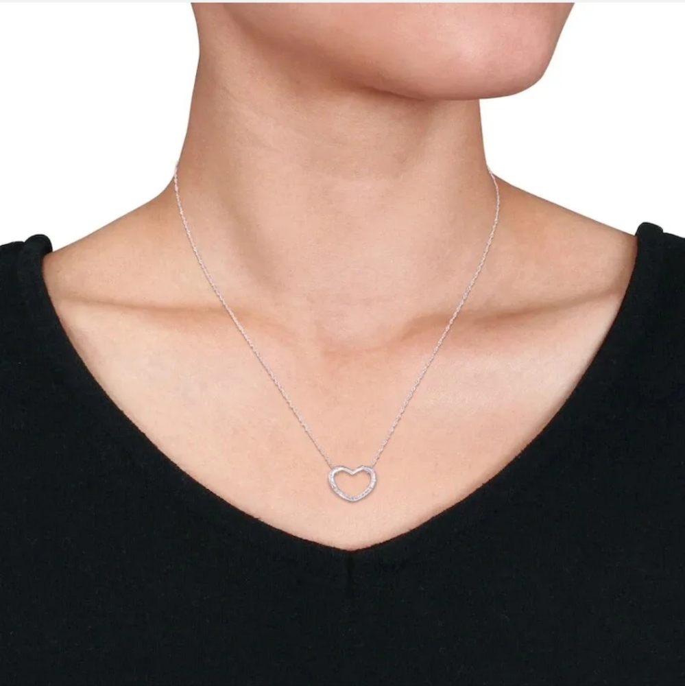 Diamond Heart Necklace 1/10 ct tw Round 10K White Gold 17" by Jared - Picture 3 of 7